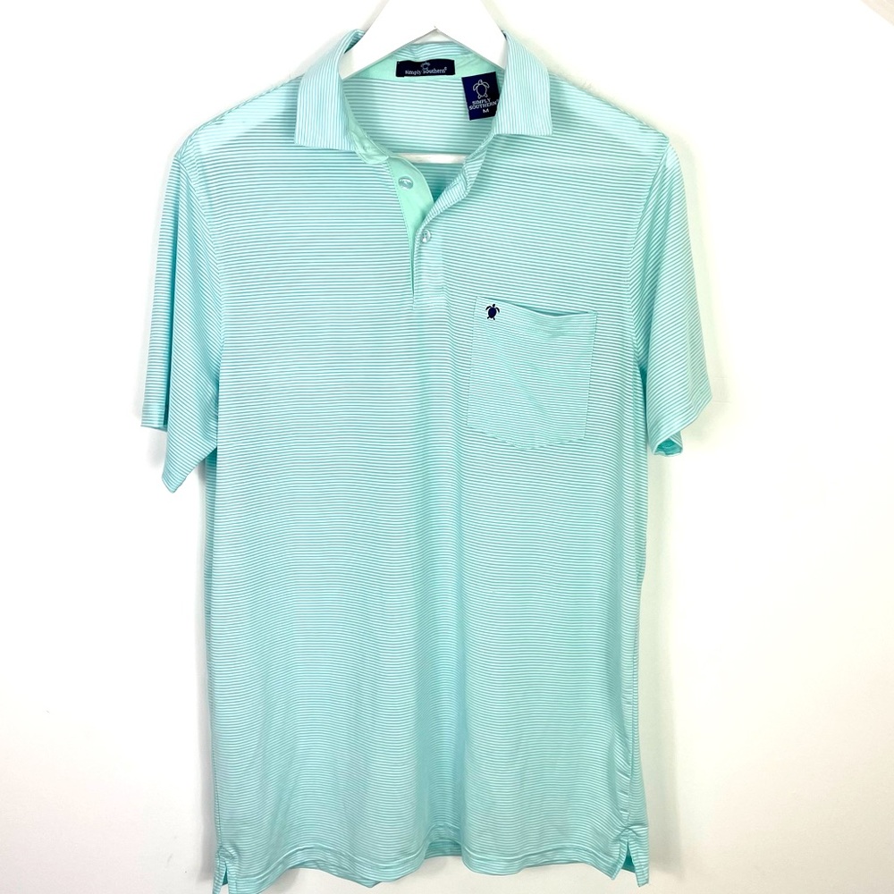 5/30 Simply Southern Men's Short Sleeve  Mint Russell Stripe Golf Polo Shirt